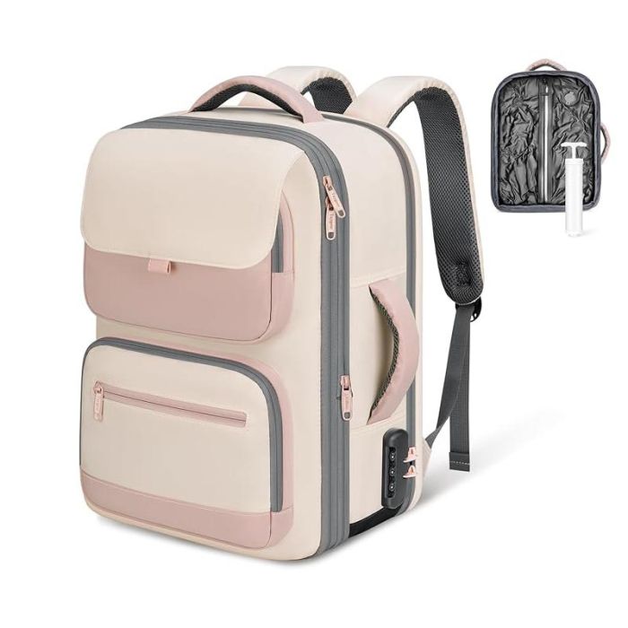 Women's Expandable Business Travel Backpack with Manual Compression Pump - Laptop Backpack