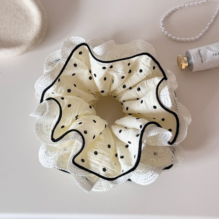 Korean-Style Lace Polka Dot Scrunchie - Chic Large Hair Accessory