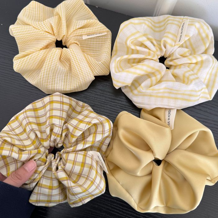 2025 Korean Style High-Elasticity Scrunchies - Soft Fabric Hair Ties with Yellow Patterns