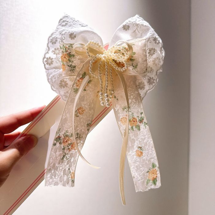 Elegant Lace Bow Hair Clip - Handcrafted Korean Style Pearl & Floral Hair Accessory