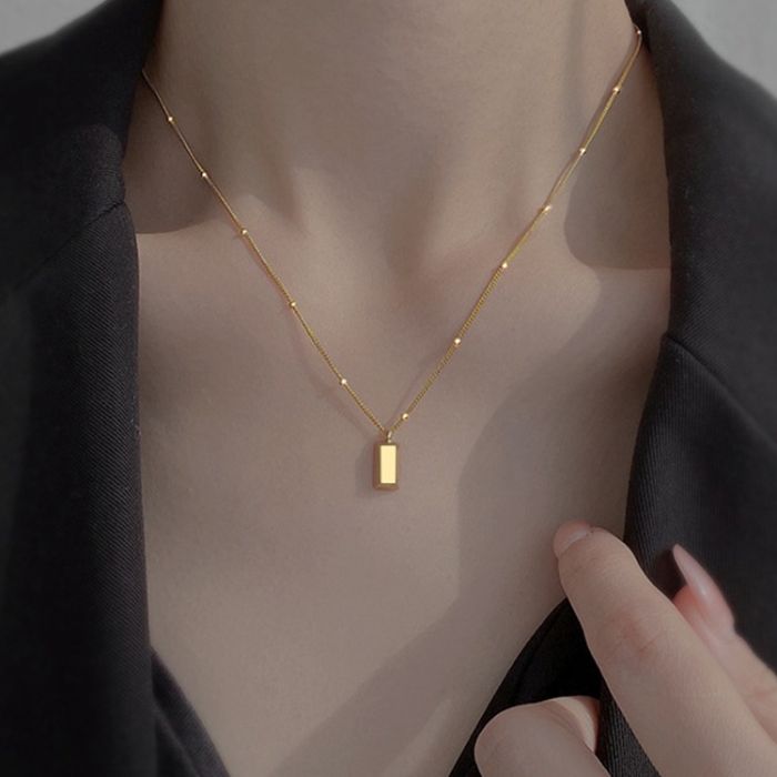 Titanium Steel Geometric Gold Bar Necklace - Lightweight Luxury Pendant for Women