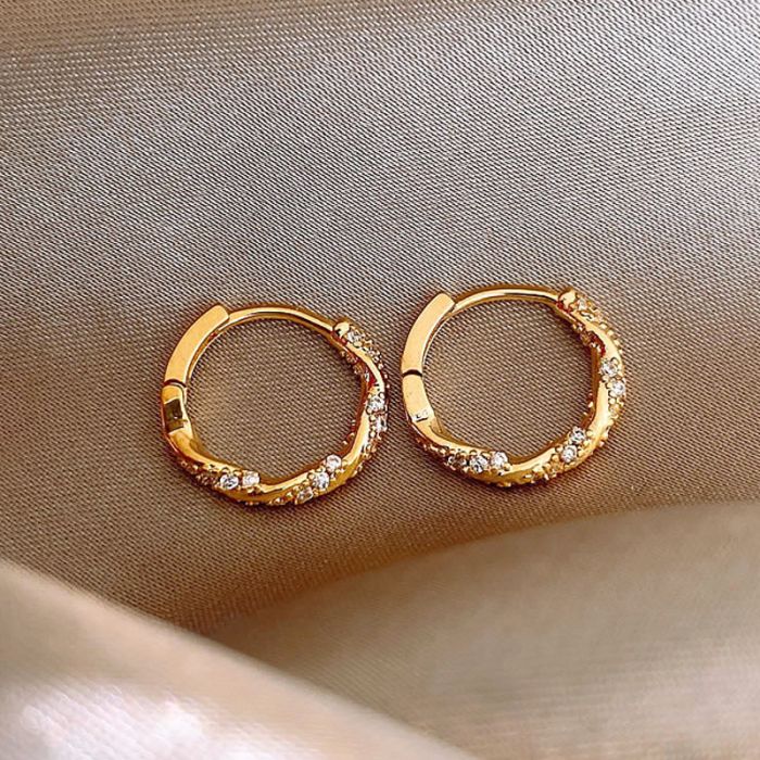 2026 Trendy Geometric Zirconia Circle Earrings - Gold & Silver Minimalist Hoop Drops for Women