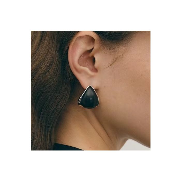 Black Onyx Teardrop Earrings - Handcrafted Minimalist Drop Earrings with Asymmetric Design