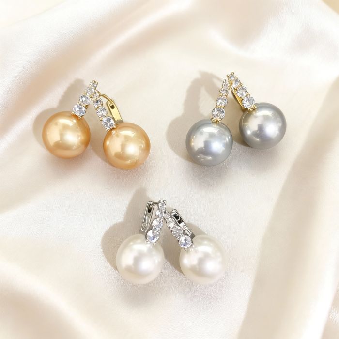 Elegant Pearl & Cubic Zirconia Stud Earrings - 18K Gold Plated with 925 Sterling Silver Post