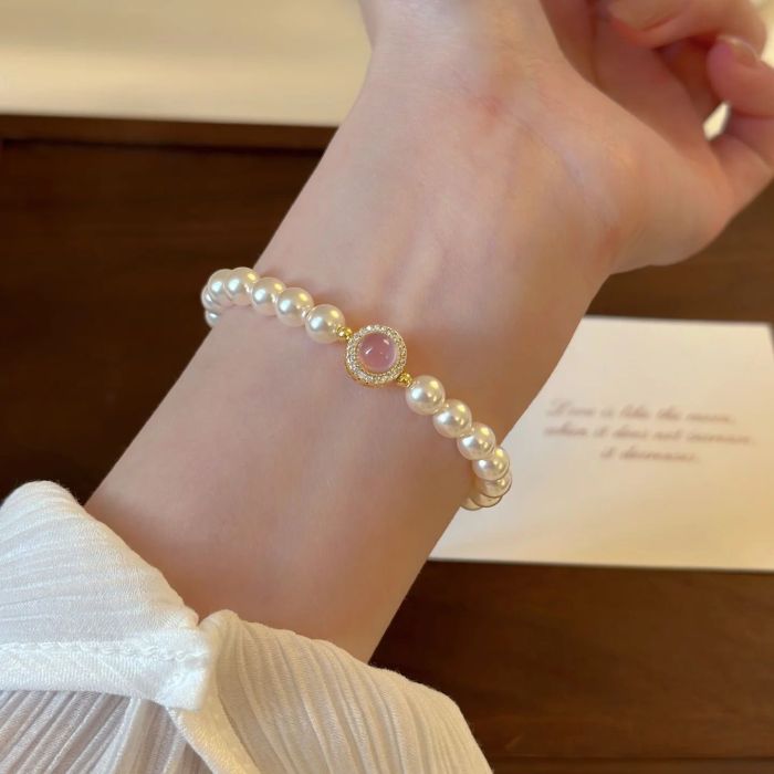 French Style Faux Pearl Heart Bracelet with Gift Box - 2026 Elegant Beaded Design