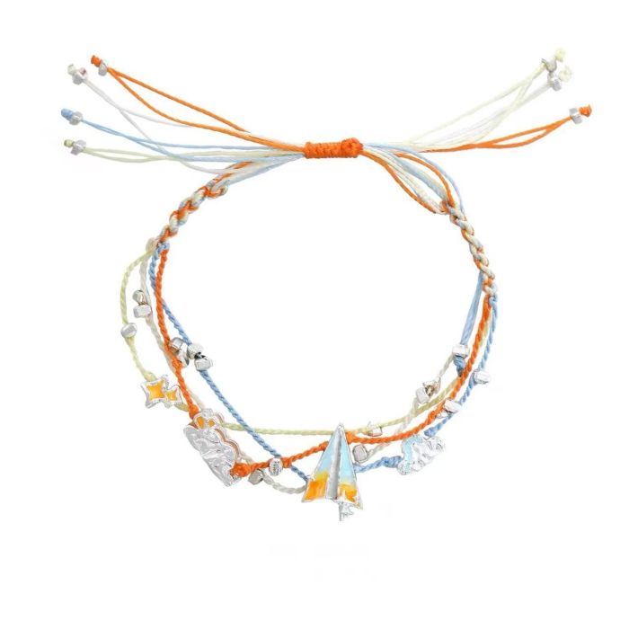 Orange Sea Paper Airplane Braided Bracelet - Handmade Unisex Rope Bracelet with Copper Alloy Charm