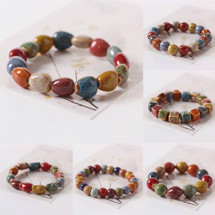 Jingdezhen Handcrafted Ceramic Beaded Bracelet - Ethnic Boho Style Geometric Jewelry