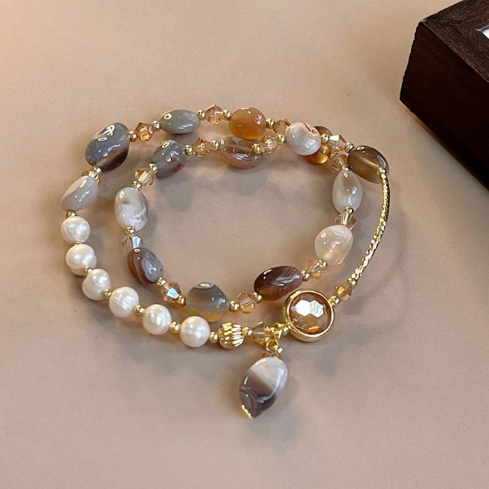 Handmade Pearl & Crystal Dual-Layer Bracelet - Fashion Jewelry Collection