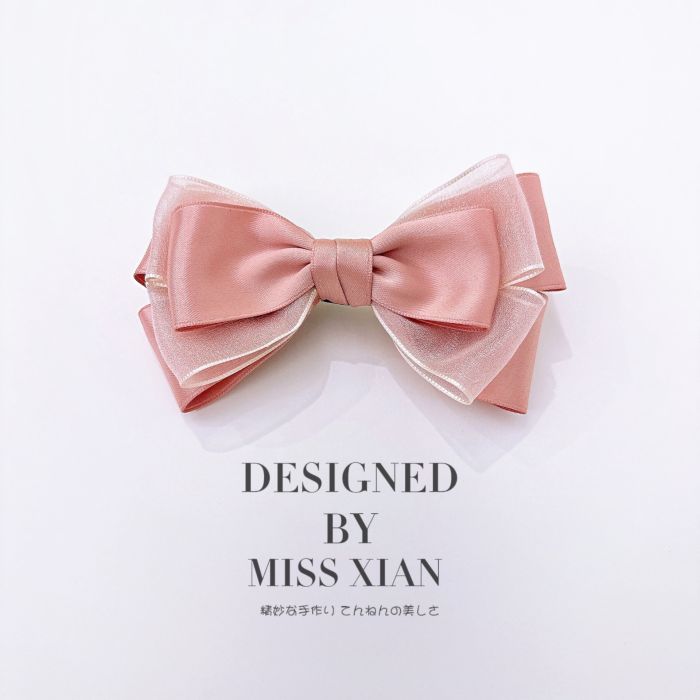 Elegant Satin Ribbon Bow Hair Clip with Pearl Accents - Korean Style Spring Clamp