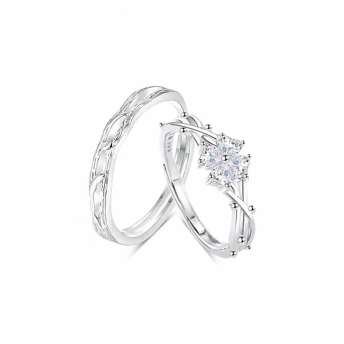 S999 Sterling Silver Four-Leaf Clover Adjustable Couple Rings - Korean Minimalist Lucky Jewelry