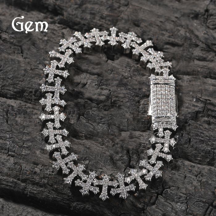 Hip Hop Cross Bracelet with Cubic Zirconia - 11.5mm Brass Chain for Men & Women