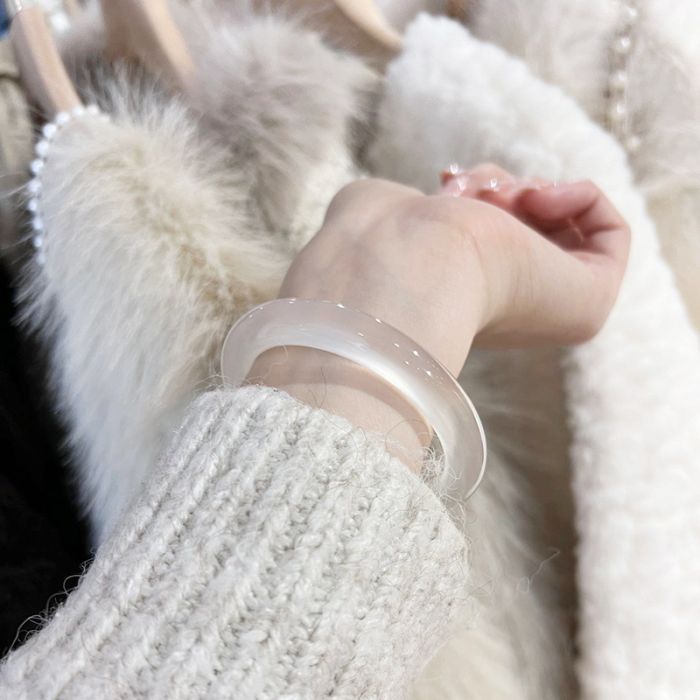 10mm New Chinese Style Icy Translucent Bangle - Glass Agate-Inspired Round Bracelet for Women