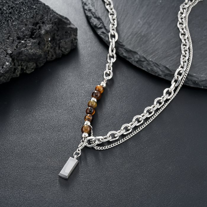 Unisex Tiger's Eye Necklace Titanium Steel Cuban Chain Premium Statement Jewelry