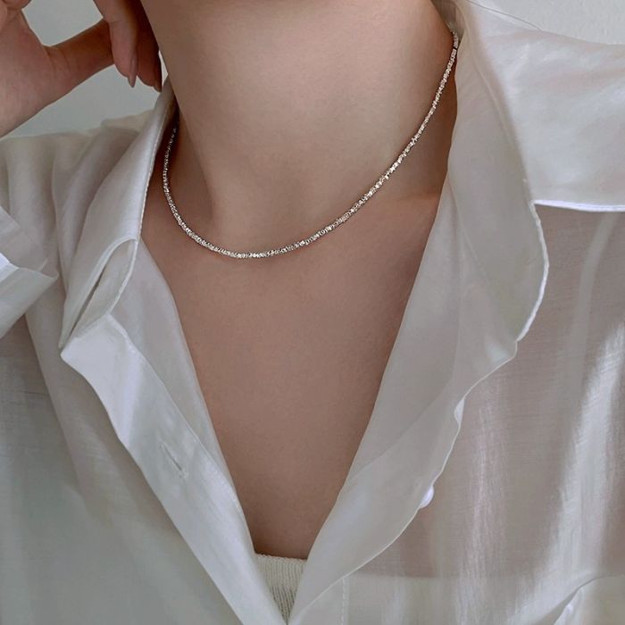 Korean-Inspired 999 Sterling Silver Fragment Necklace - Minimalist Geometric Clavicle Chain for Women