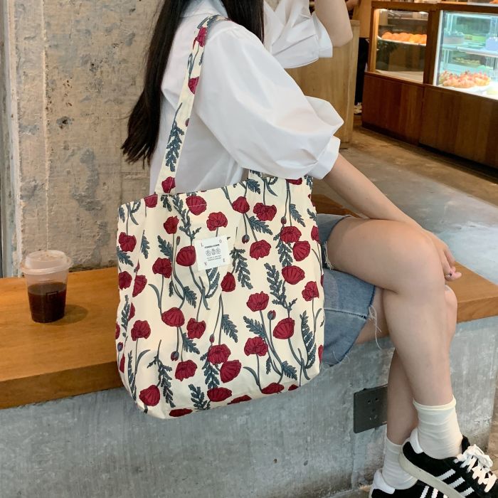 SOZAKKA Large Floral Canvas Tote Bag for Women - Spacious Floral Print Shoulder Handbag