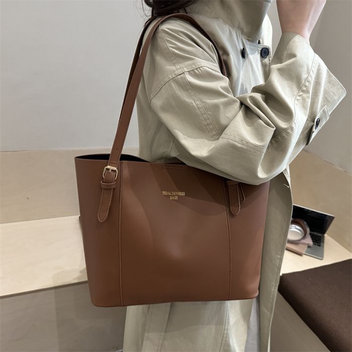 Women's Large Capacity Minimalist Tote Bag - Vintage-Inspired PU Leather Shoulder & Handbag