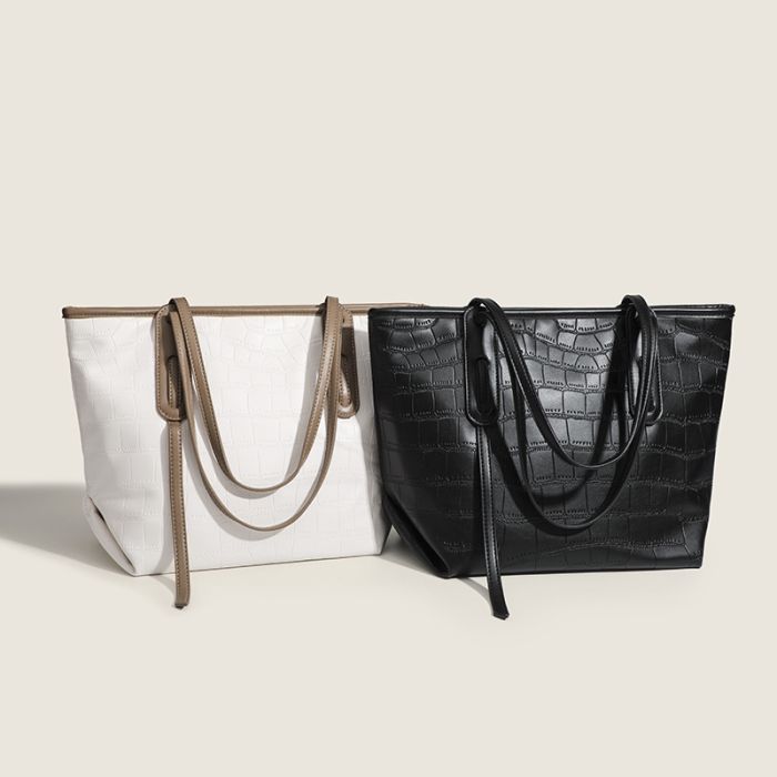 ANNMUU Textured Stone-Trend Tote Bag - Large Capacity Soft PU Leather Shoulder Bag for Daily Commute