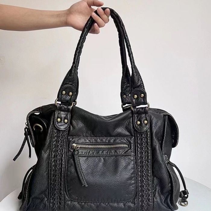 Large Capacity Washed Tote Bag for Women - Casual Crossbody Shoulder Handbag for Work & Daily Commute