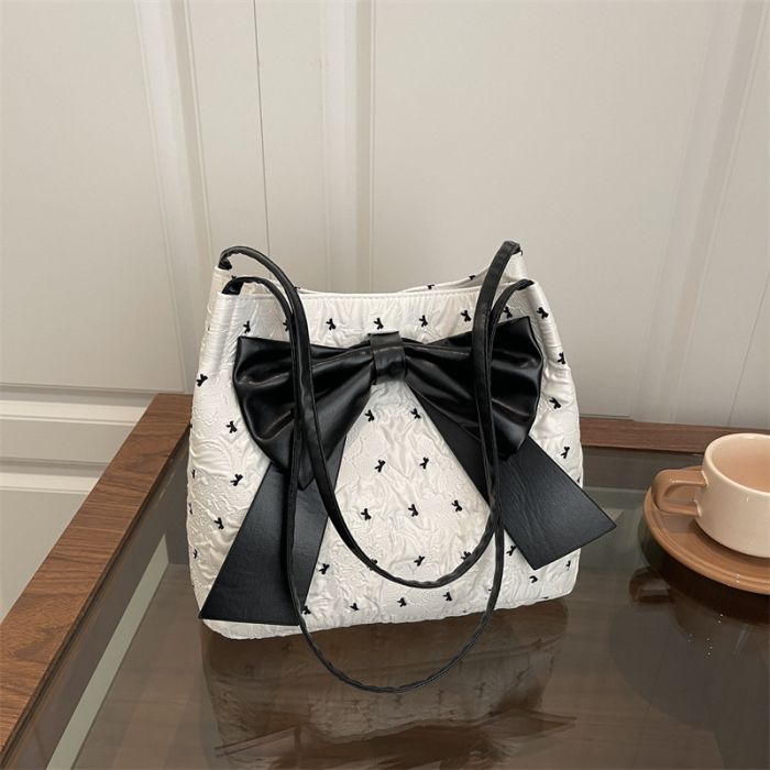 Chic Korean Style Butterfly Bow Dotted Tote Bag - Spacious Shoulder Handbag for Women Spring 2026