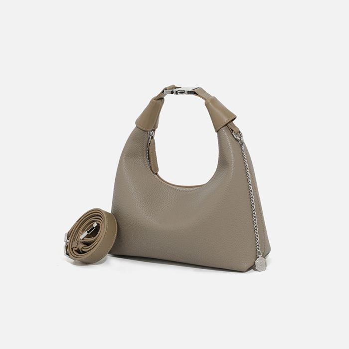 Minimalist Crescent Underarm Bag - Chic Vegan Leather Shoulder Purse with Zipper Closure