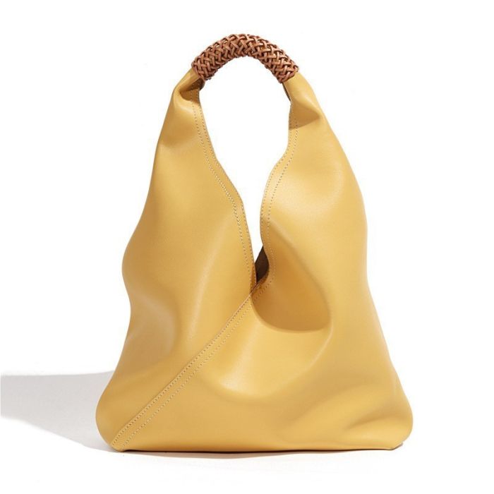 Genuine Leather Hobo Tote Bag - Large Capacity Woven Design Handbag for Daily Commute