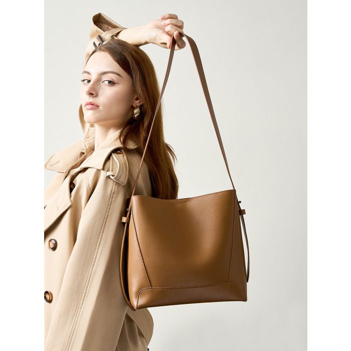 Kizit Women's Genuine Leather Bucket Bag - Large Capacity Shoulder Tote for Daily Commute