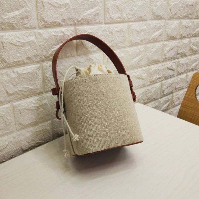 Korean Style Canvas Bucket Bag - Color Block Drawstring Shoulder & Crossbody Bag