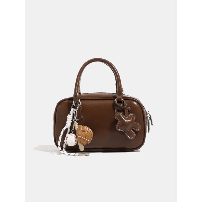 Vintage Bowling Bag Purse with Charm - Retro Boston Handbag for Women