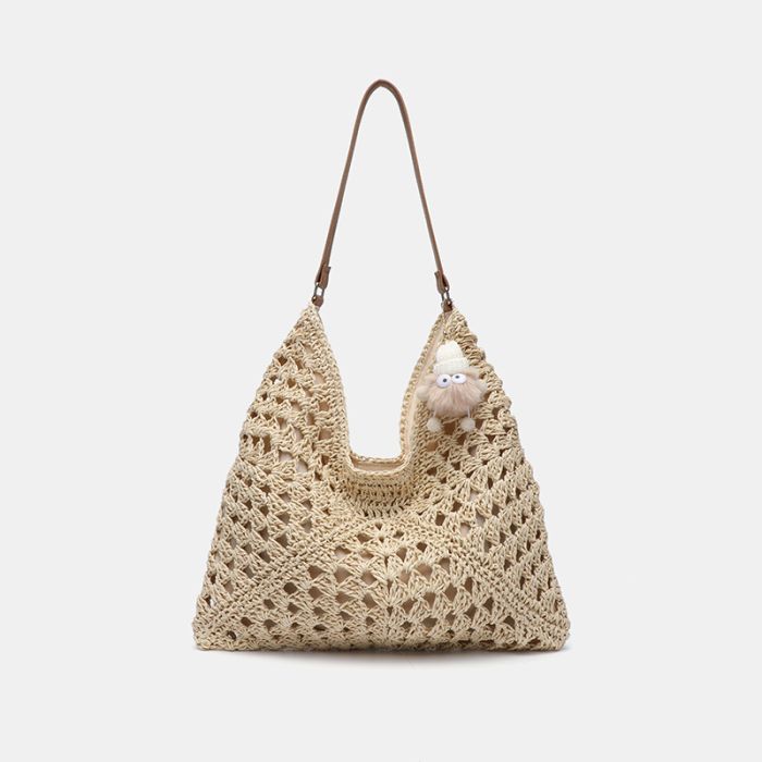 2026 Summer Woven Straw Tote Bag - Large Capacity Hollow-Out Shoulder Bag for Beach & Daily Commute