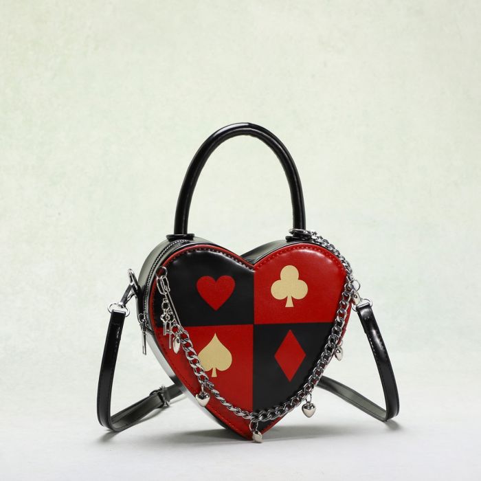 2026 Heart Shape Chain Bag - Creative Poker Print Handbag & Crossbody Purse