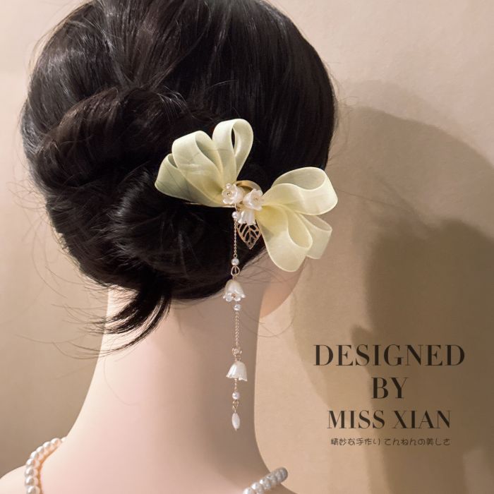 Lily of the Valley Tassel Hairpin with Bow - Ethereal Chinese-Inspired Floral Hair Accessory