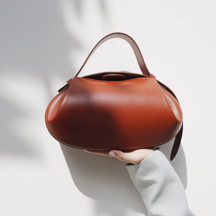 Vintage Round Baguette Bag with Ruched Detail - Structured Underarm Shoulder Bag