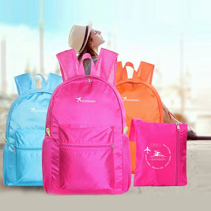 Korean-Style Foldable Nylon Travel Backpack - Lightweight Diamond Grid Daypack