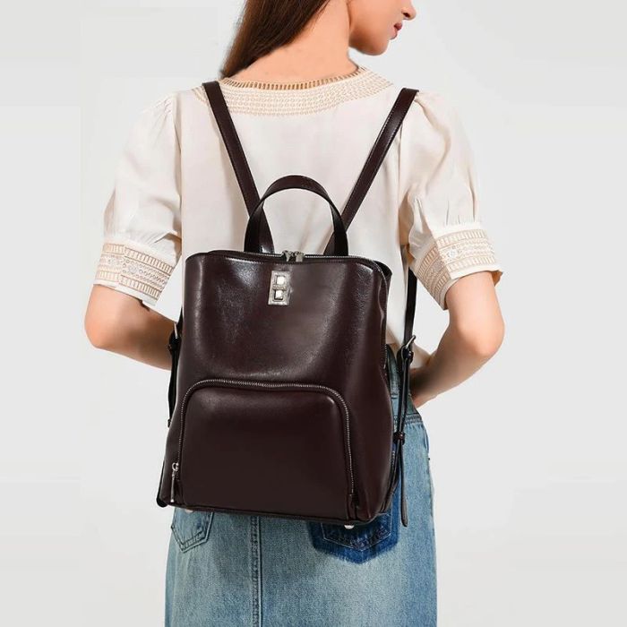 HD Full-Grain Leather Vintage Backpack - Handheld Travel Bag with Waterproof Protection