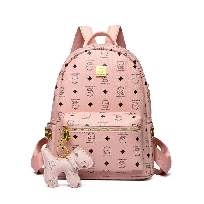 Trendy Bear Stud Backpack - Quilted PU Leather Korean Style Fashion Bag