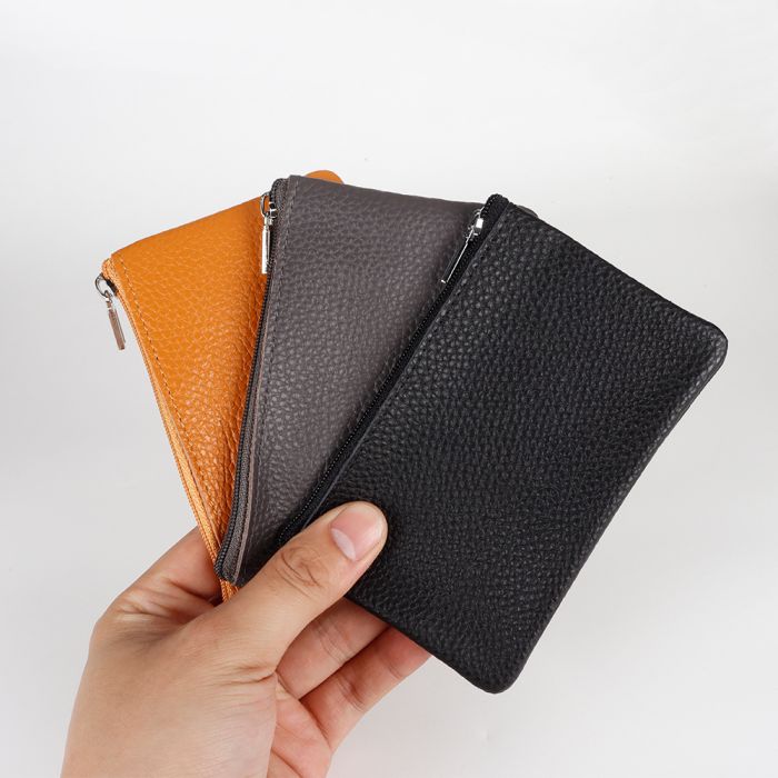 Minimalist Leather Card Holder Wallet with Zipper - Unisex Compact RFID Blocking Card Case