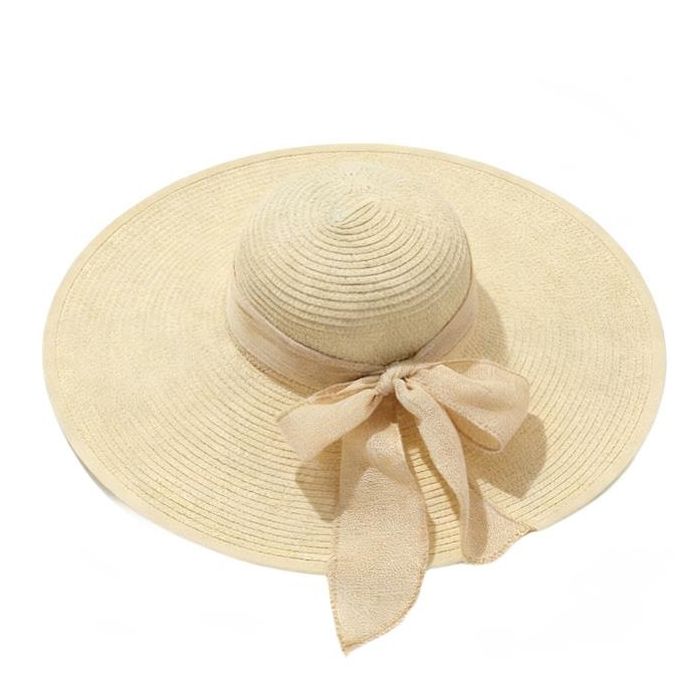 Women's Wide Brim Hemp Straw Sun Hat - Natural Beach & Travel Hat with Extended Brim