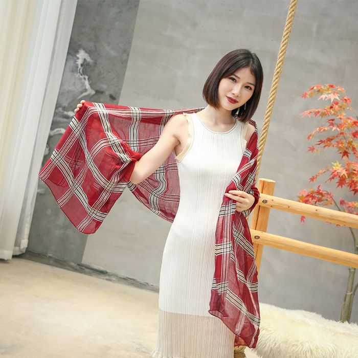 Modern Lightweight Plaid Silk Blend Scarf - Versatile Spring Wrap for Women