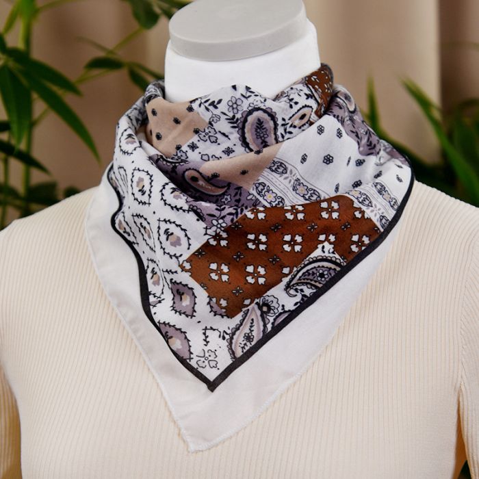 Cotton Blend Paisley Triangle Scarf with Tassel Detail - Ethnic Style Neck Accessory
