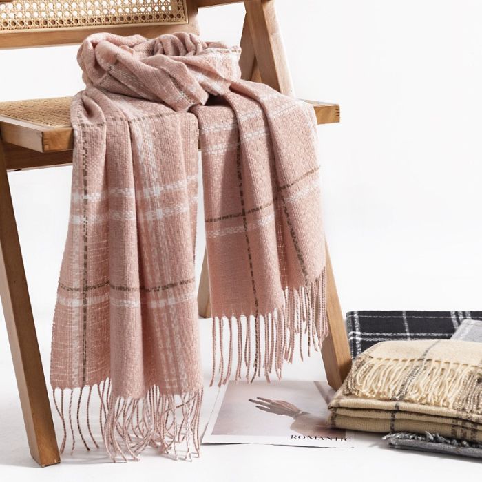 2026 Korean Style Faux Cashmere Plaid Scarf - Thick Winter Warmth for Couples