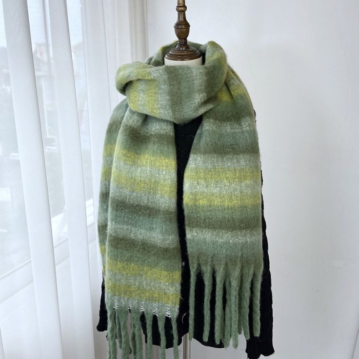 Women's Cozy Plaid Faux Cashmere Scarf with Fringe - Soft Mohair-Style Winter Wrap