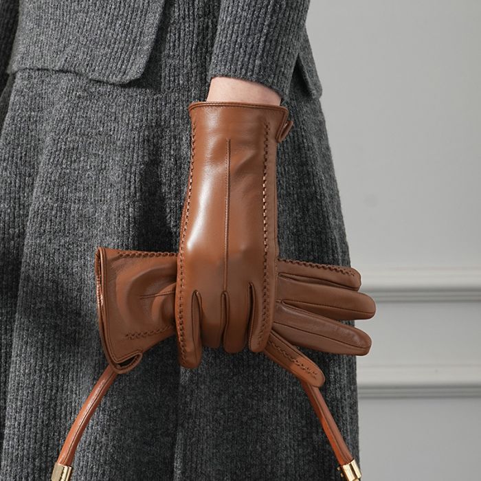 Women's Genuine Lambskin Leather Gloves - Touch Screen Compatible Winter Warm Fleece Lined Driving Gloves