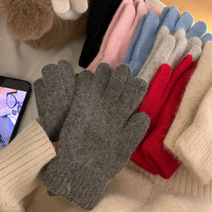 Women's Winter Knit Gloves - Warm Rabbit Blend Cycling Gloves with Windproof Protection