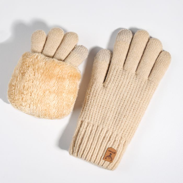 Women's Winter Thermal Knit Gloves - Double-Layer Fleece Lined Touchscreen Compatible Cold Weather Gloves