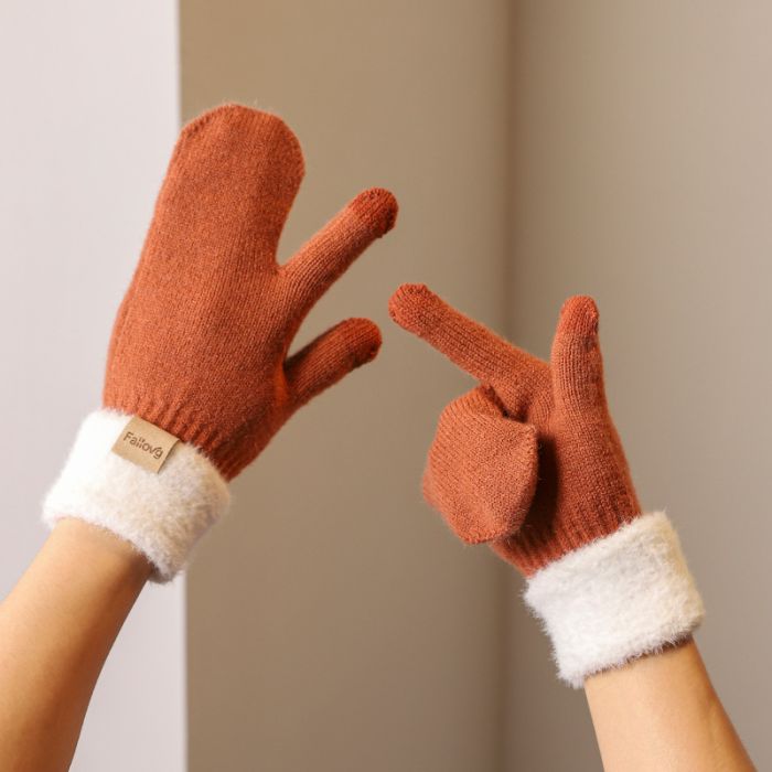 Women's Warm Touchscreen Knit Gloves - Thickened Thermal Winter Gloves with Faux Cashmere Lining