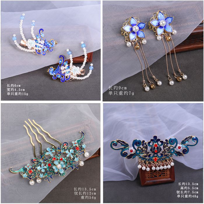 Cloisonné Hair Crown - Traditional Chinese Blue Filigree Hairpin for Hanfu & Ancient Style