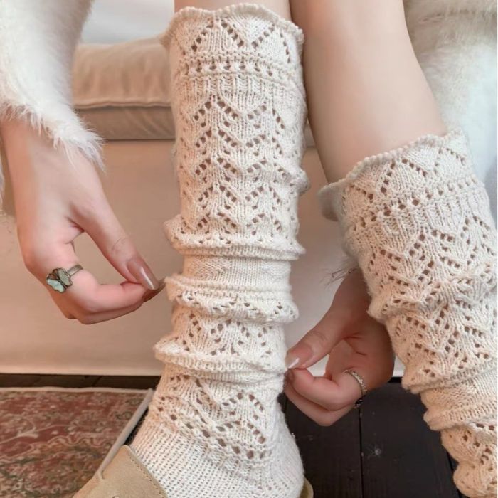 Women's Cozy Slouchy Crew Socks - Cotton Knit Long Stockings with Breathable Mesh Design
