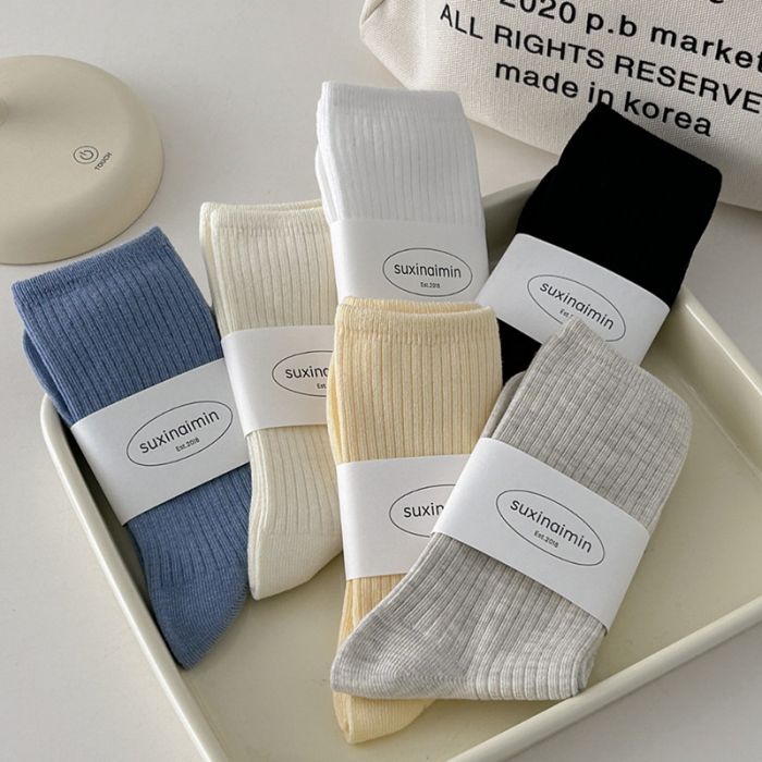 Women's Premium Cotton Mid-Calf Socks - Japanese Style Breathable Crew Socks