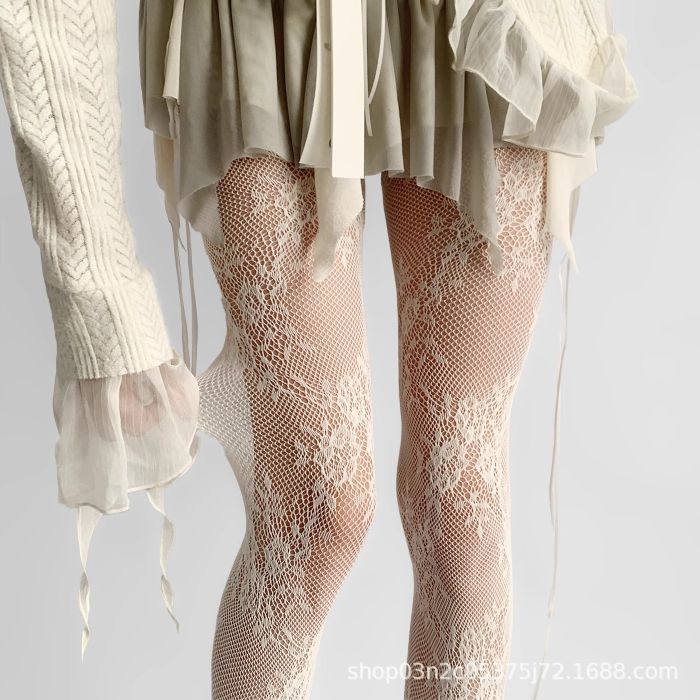 Women's Sexy Lace Mesh Pantyhose - Sheer Jacquard Tights with Slimming Shaping Effect