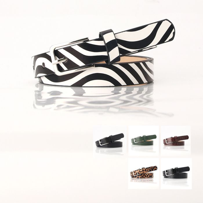Women's Leopard & Zebra Print Thin Belt - Trendy Animal Pattern PU Leather Belt with Alloy Buckle